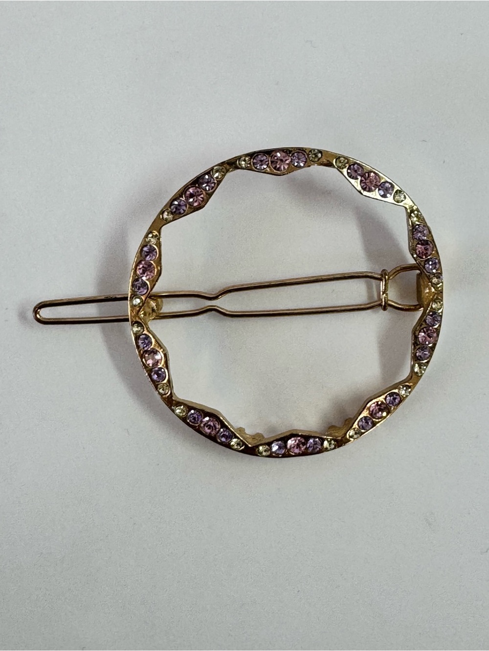 Gold-Tone Round Hair Clip with Pink and purple Stones